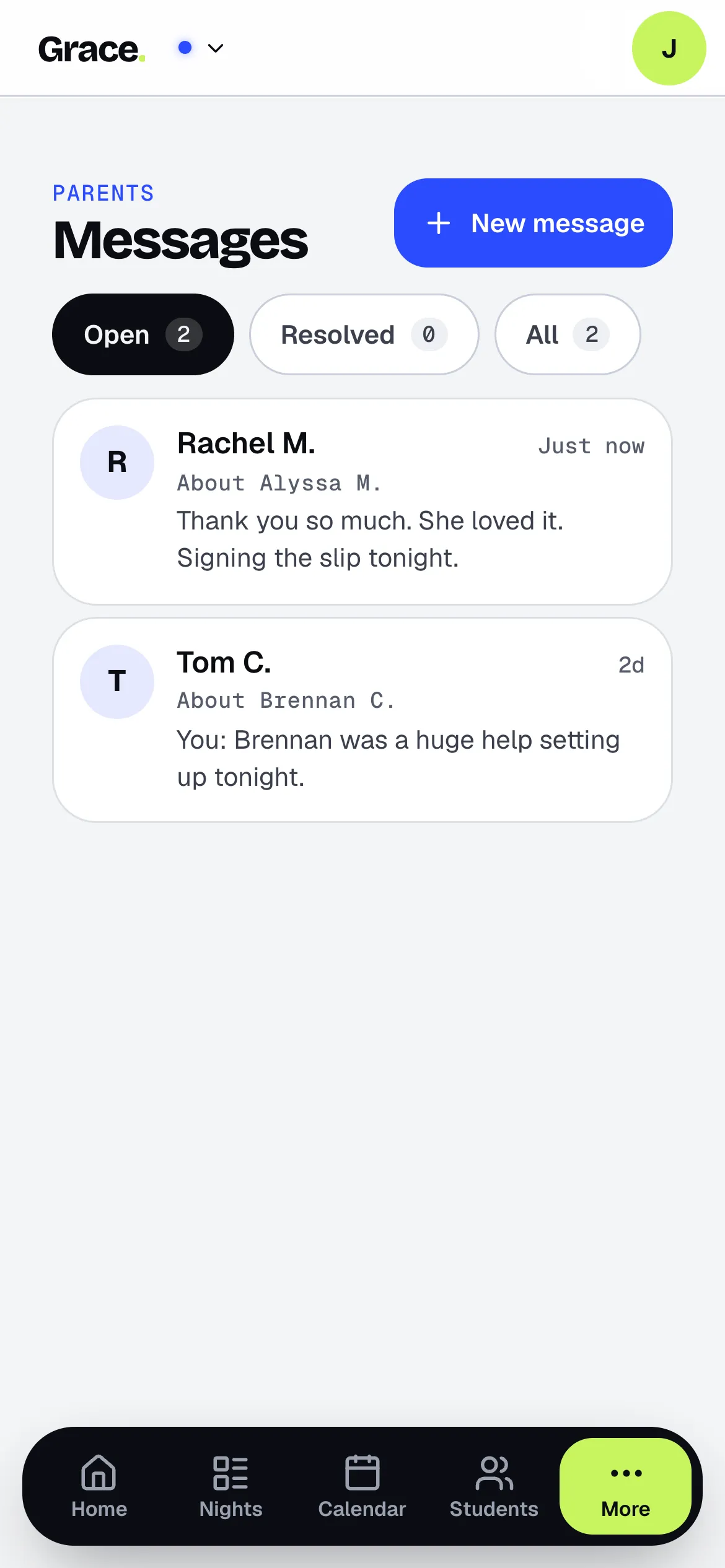 Parent message thread